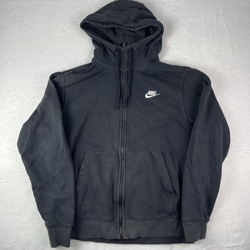 Nike Hoodie Mens Small Black Fleece Lined Embroidered Swoosh Logo Full Zip